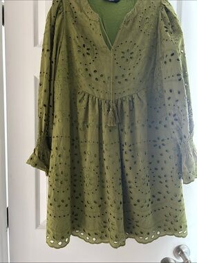 Olive Eyelet Embroidered Mini Dress